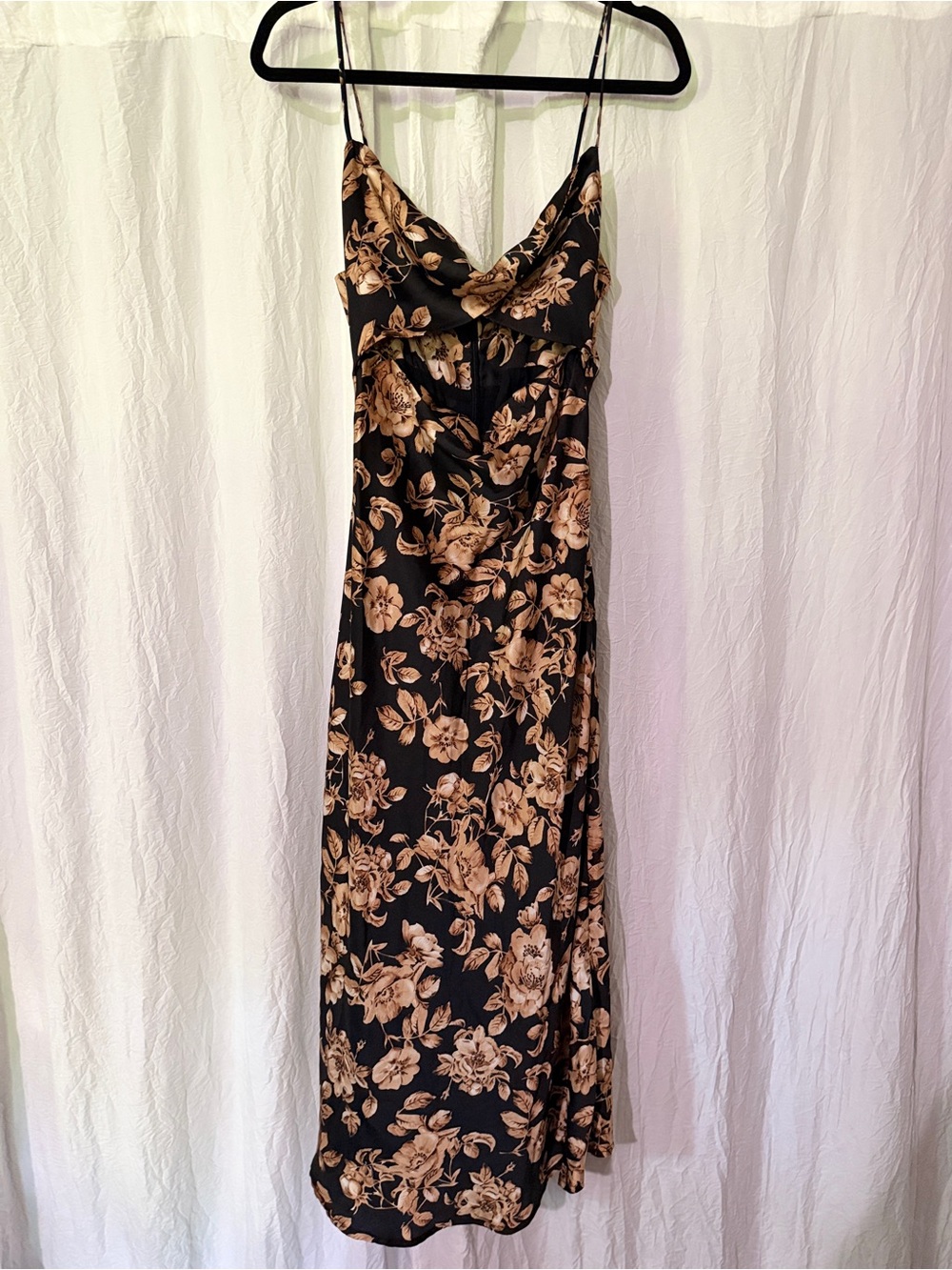 Petal & Pup Black Maxi Slip Dress with Beige Floral